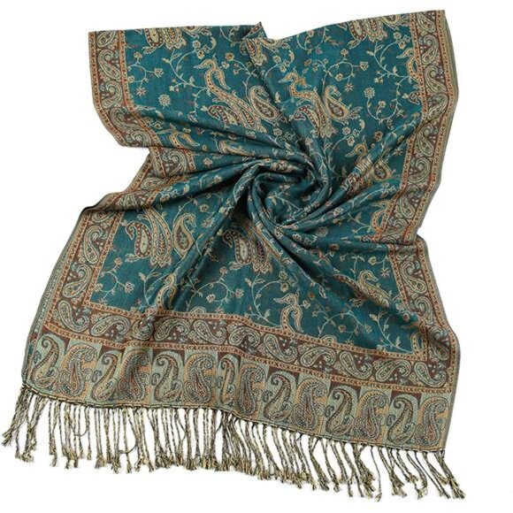 Two Tone Silky Paisley Pashmina Shawl Scarf,Soft Women's Rave Jacquard - Picture 6 of 7